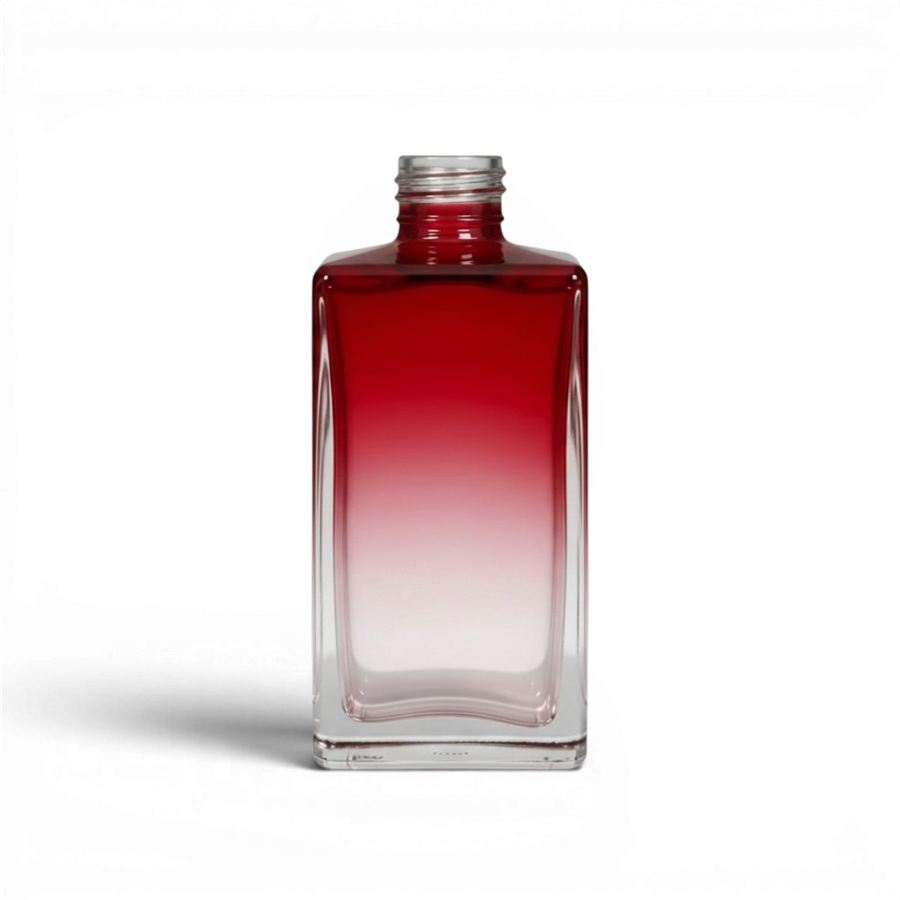 Frasco de vidro com acabamento vermelho degradê
